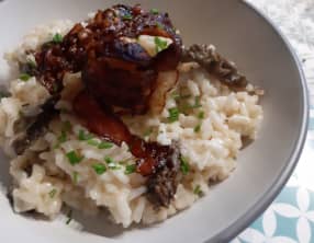 Risotto aux morilles et chips de speck