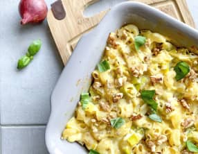 Gratin de pâtes, poireaux et ricotta
