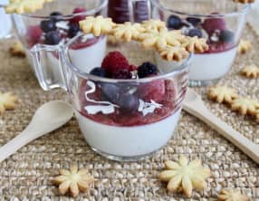 Panna Cotta lait de coco, framboise, sablé coco