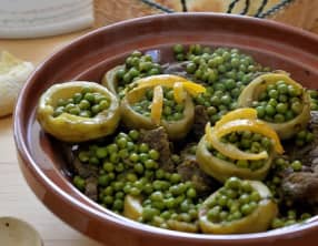 Tajine de bœuf aux petits pois et fonds d'artichaut