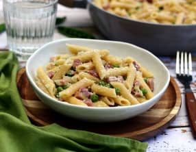 Pâtes aux petits-pois, jambon et parmesan