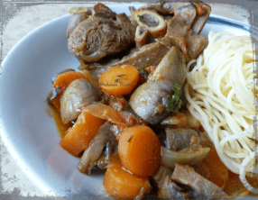 Osso buco aux légumes et spaghetti