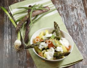 Salade asperges vertes haricots verts au saumon fumé et fromage blanc