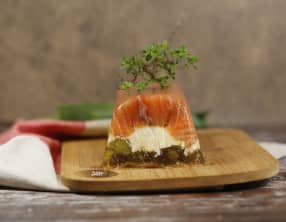 Pressé de saumon fumé aux poireaux en gelée de balsamique