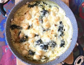 Gnocchis et épinards gratinés au cheddar