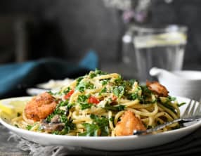 Linguine aux crevettes a l'ail et sauce au citron