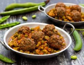 Tajine de kefta aux fèves et petits-pois