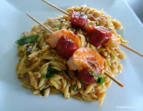 Orzo, crevettes et chorizo