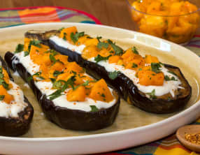 Aubergines à la salsa de mangue