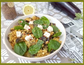 Salade d'aubergines aux céréales et saveurs orientales