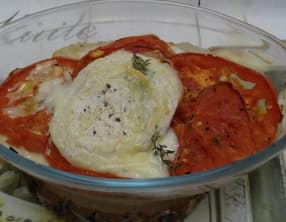 Picodon gratiné sur lit de tomate