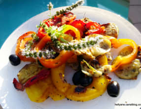 Légumes du soleil aux fromages chèvre et mozzarella cuisson à la plancha