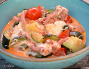 Courgettes et tomates cerises au bacon et à la mozzarella