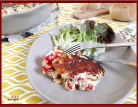 Clafoutis de courgettes, poivron et maquereau