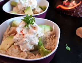 Mousse d'avocat au thon, raifort et ricotta