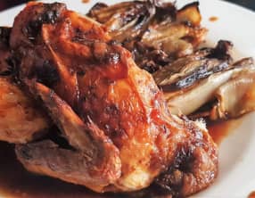 Coquelet rôti et endives au four