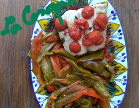 Espadon au four et poivrons cornus sautés à la poêle