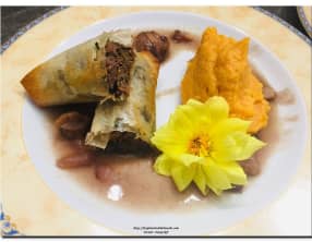 Croustillants d’effiloché de canard au foie gras et sa purée de patates douce au maïs