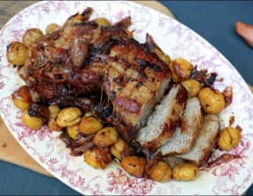 Rôti de veau aux marrons et échalotes