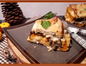 Lasagne au potimarron, champignons et châtaignes