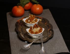 St-Jacques rôties brunoise carotte endive et crème de corail à la mandarine