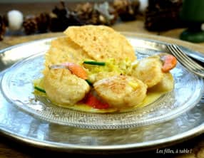 Saint-Jacques aux poireaux, tuiles de parmesan