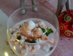 Panna cotta de saumon fumé et gambas au balsamique