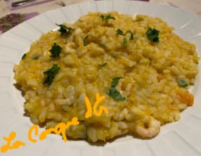 Risotto courge rouge de Sicile et crevettes parfumé au safran