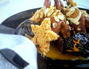 Cailles aux pruneaux et pain d'épices