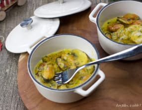 Fondue de moules au curry et au miel