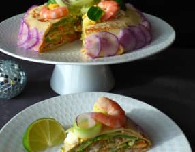 Mille-feuille de crêpes et crudités