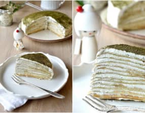 Gâteau de crêpes citron et thé matcha