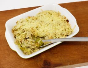 Gratin de crozets aux poireaux et aux restes de poulet rôti