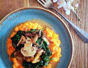 Purée de butternut champignon, épinard à l'avoine