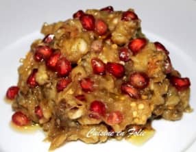 Aubergines « brûlées », ail, citron et graines de grenade