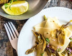 Pâtes artichaut poivrade et citron façon maltagliati