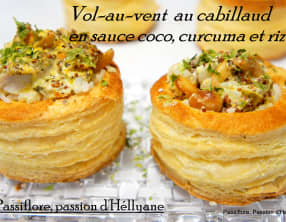 Vol-au-vent au poisson, moutarde, crème coco, curcuma