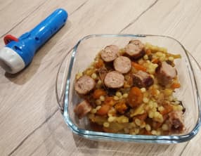 Petit pot façon tajine de fenouil, carotte, pruneau et saucisse