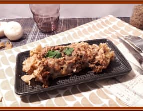Gratin de pâtes au boeuf haché et champignons