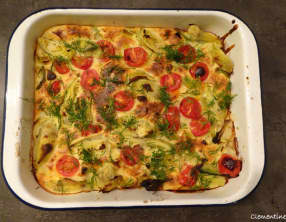 Plaque four aux tomates cerises, poireau et artichaut avec feta