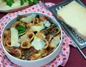 One pot pasta aux aubergines et champignons