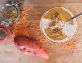 Velouté patate douce et lentilles corail