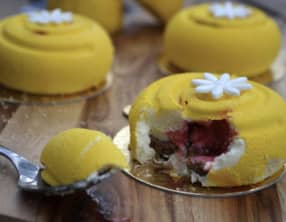 Entremets citron, coeur framboise et sépculoos