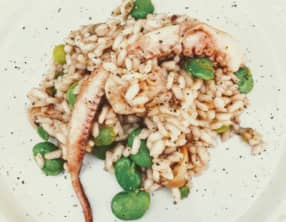 Risotto au poulpe et fèves