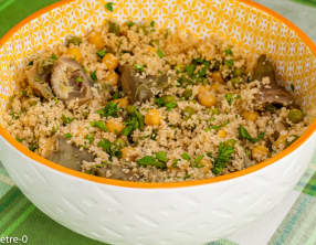 Salade de semoule aux pois chiches et petits pois