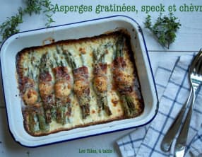 Asperges gratinées, speck et chèvre