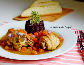 Poulet aux carottes à la bière de Chimay et riz noir