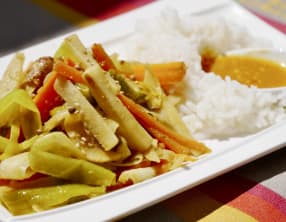 Cataplana de cuidités, riz Basmati, sauce piquante.