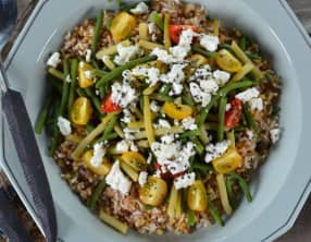 Salade de haricots verts, haricots beurres et céréales