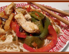 Wok de poulet aux poivrons